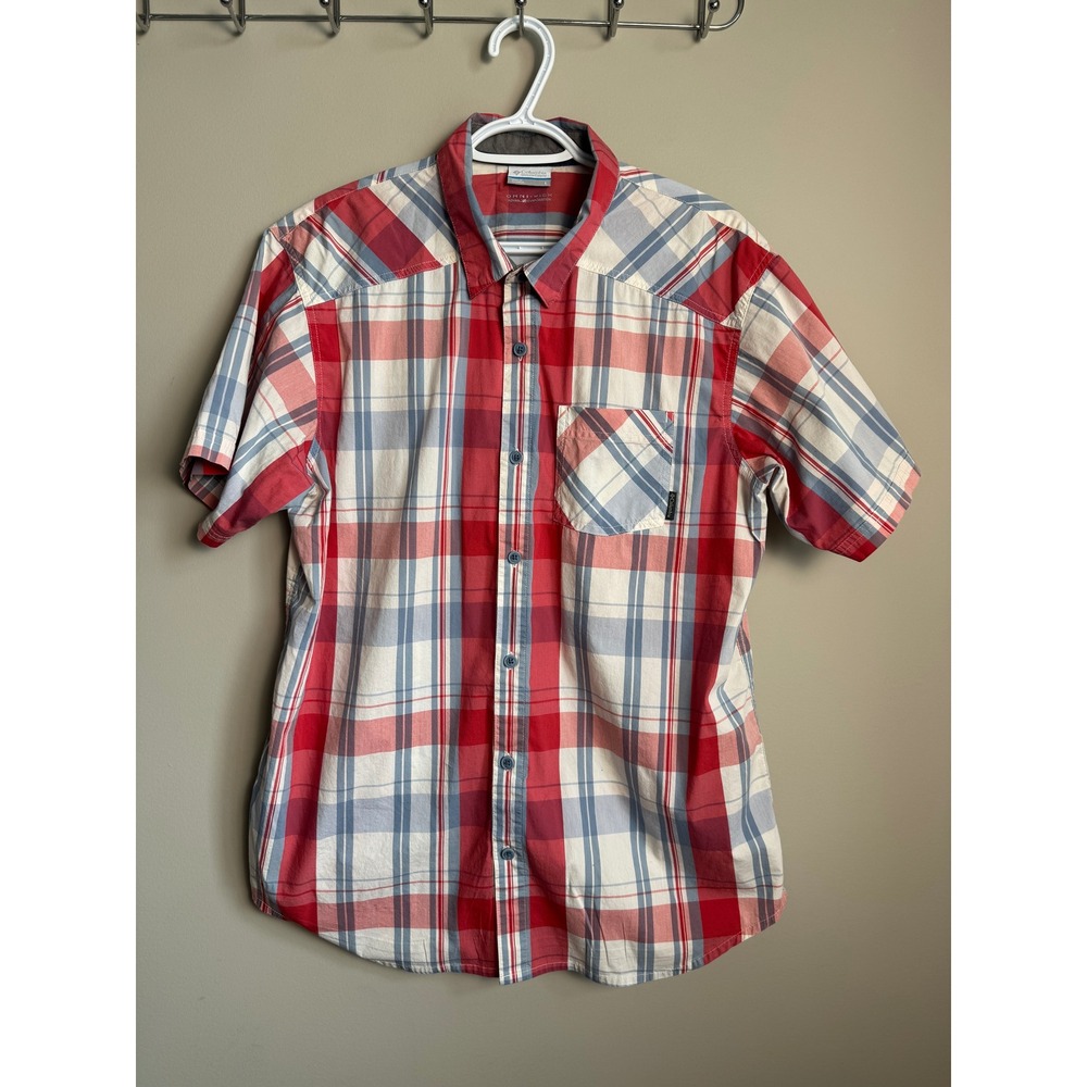 Columbia Omni-Wick Plaid Short Sleeve Button Up Shirt Gorpcore Hiking Outdoor L